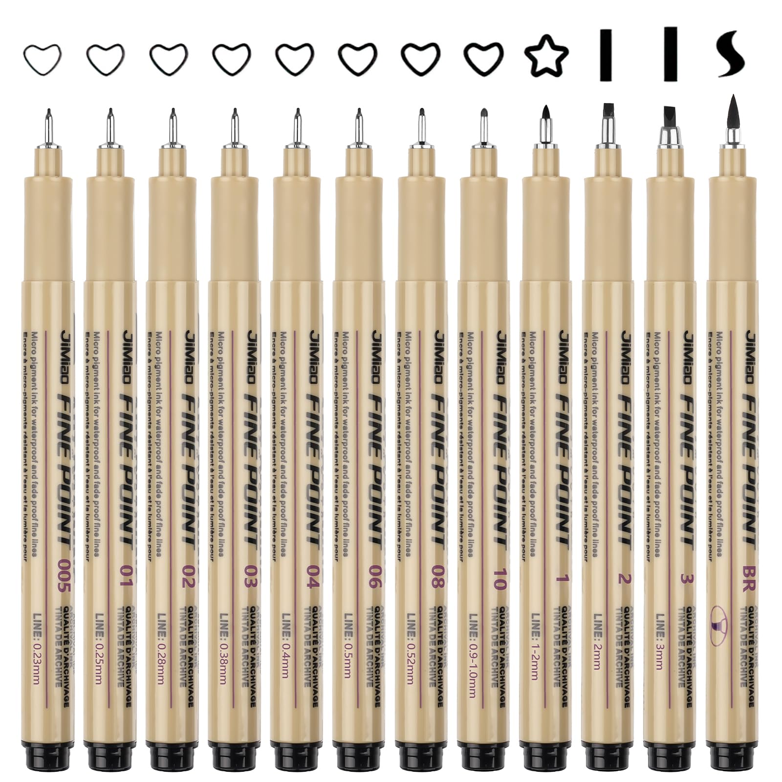 Fineliners Pens, 12 Piece Fine Liner Pens Black with 12 Different Line Widths, Drawing Pens for Artists, Black Fineliner Pens for Illustration, Sketching, Technical Drawing